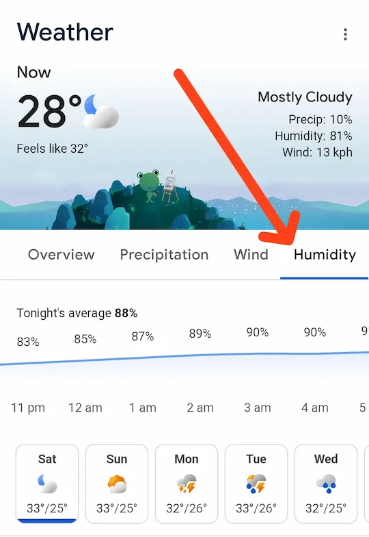 Google mein humidity dekhe search result