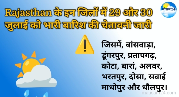 Rajasthan weather Alert: राजस्थान में अत्यधिक भारी बारिश का अलर्ट, जानें अपने शहर का मौसम 5 29 और 30 जुलाई का मौसम